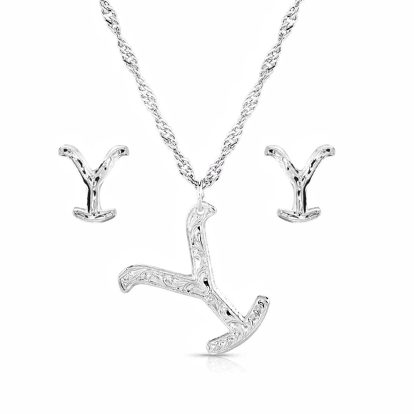 Women's Montana Silversmiths Silver Yellowstone"Y" Jewelry Set Retail $90 - Picture 1 of 8